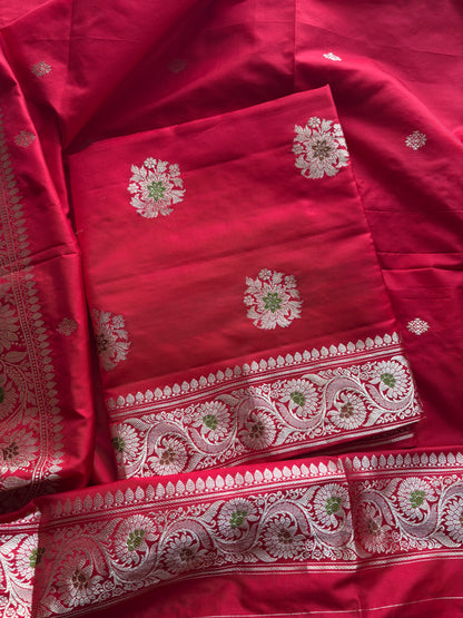 Red katan by katan silk kadhwa suit set