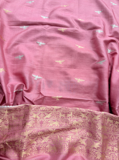 Peach mango silk kadhwa suit set