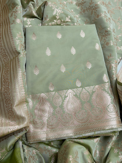Green mashru silk suit set