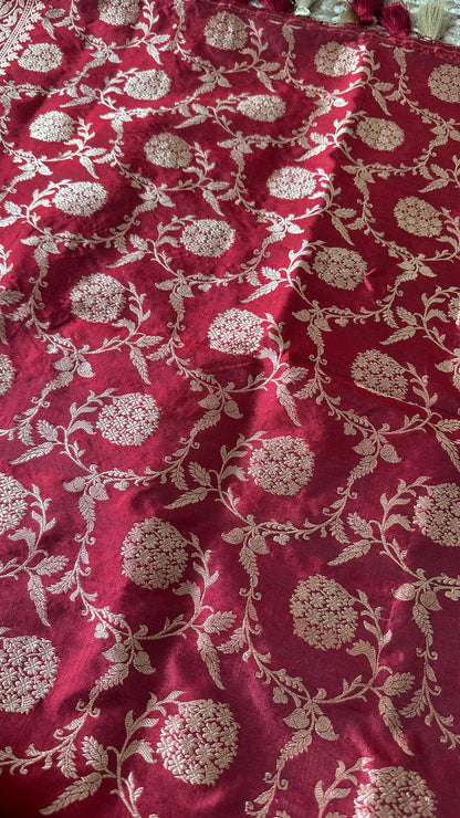 Red katan silk kadhwa Jaal dupatta