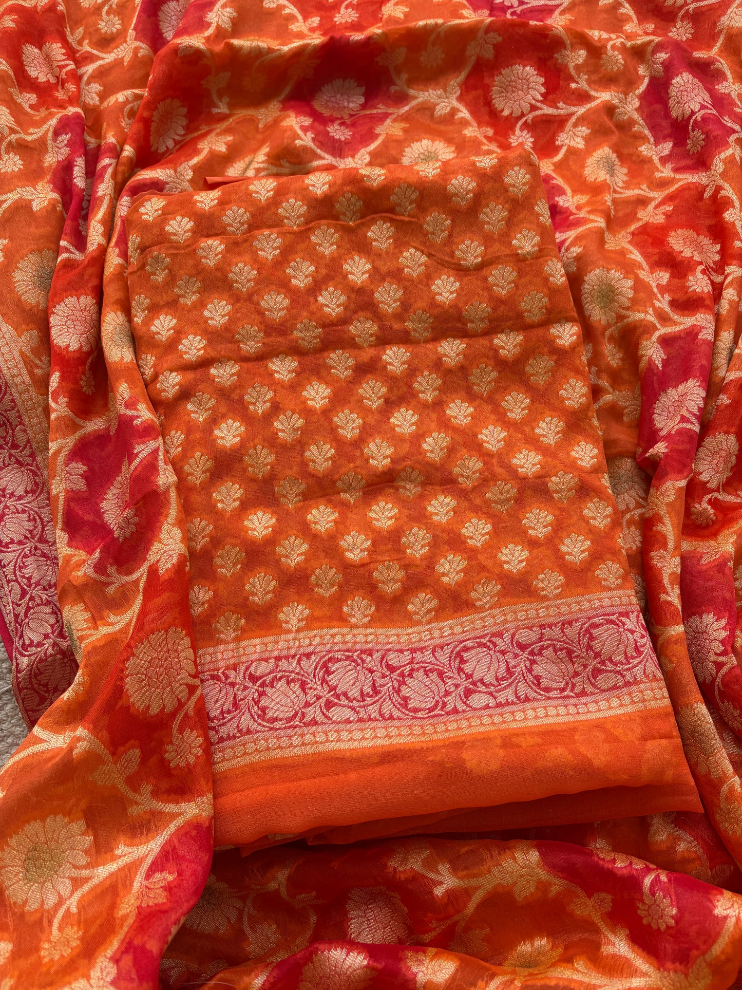 Orange Khaddi chiffon suit set