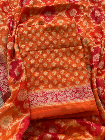 Orange Khaddi chiffon suit set