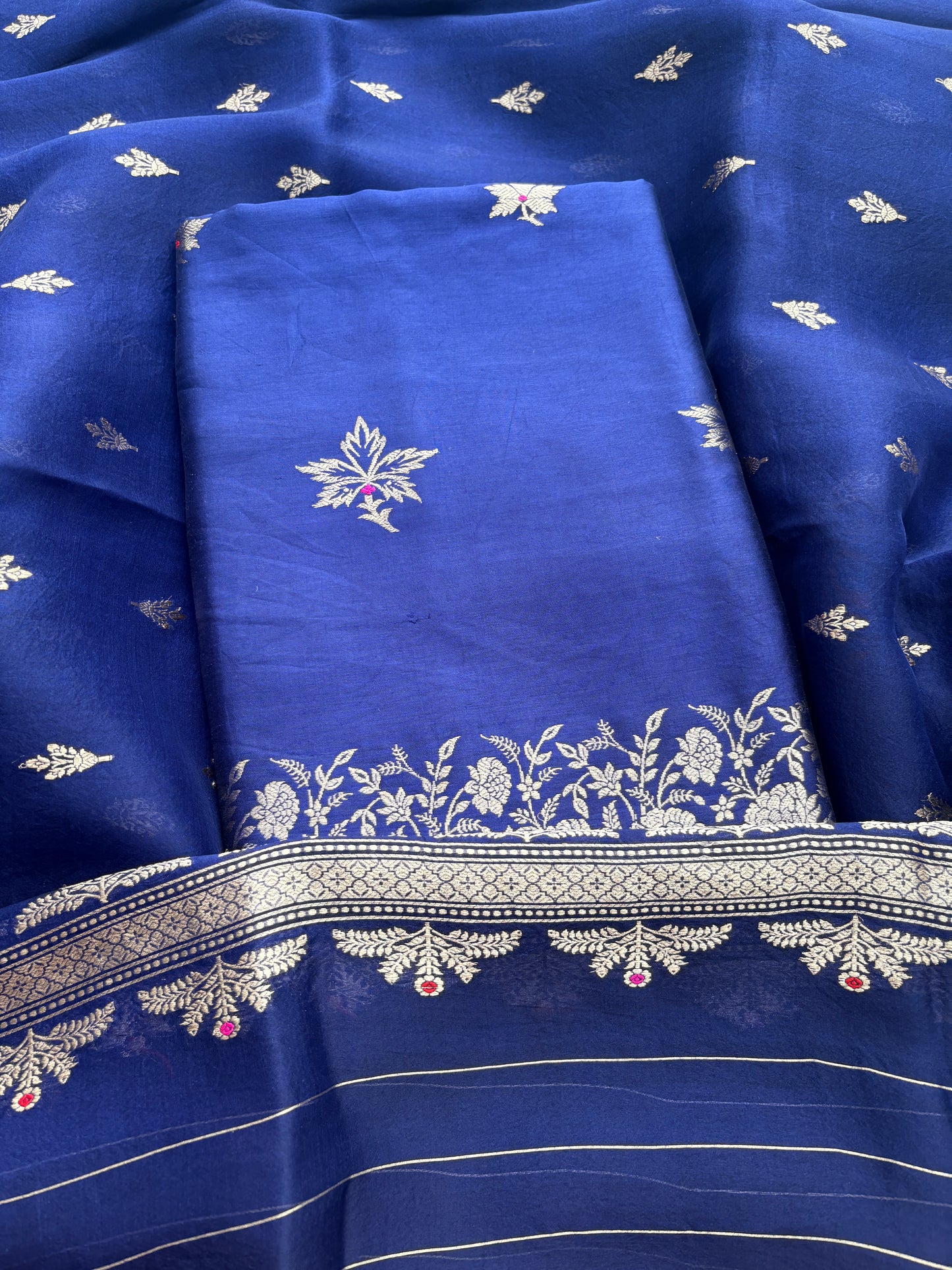 Blue mango silk kadhwa suit set