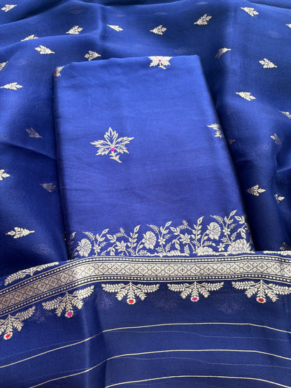 Blue mango silk kadhwa suit set