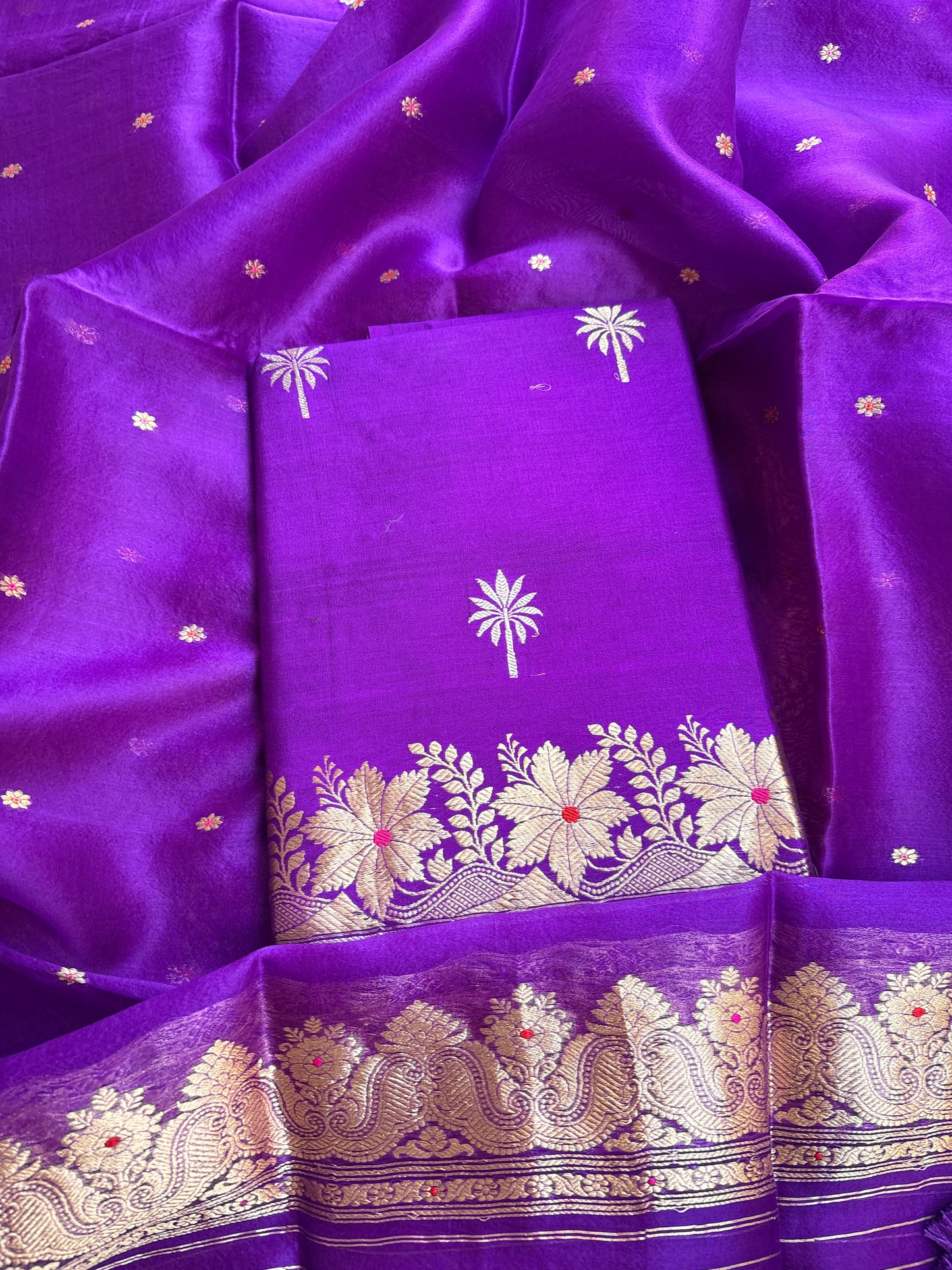 Purple Chiniya kadhwa silk suit set