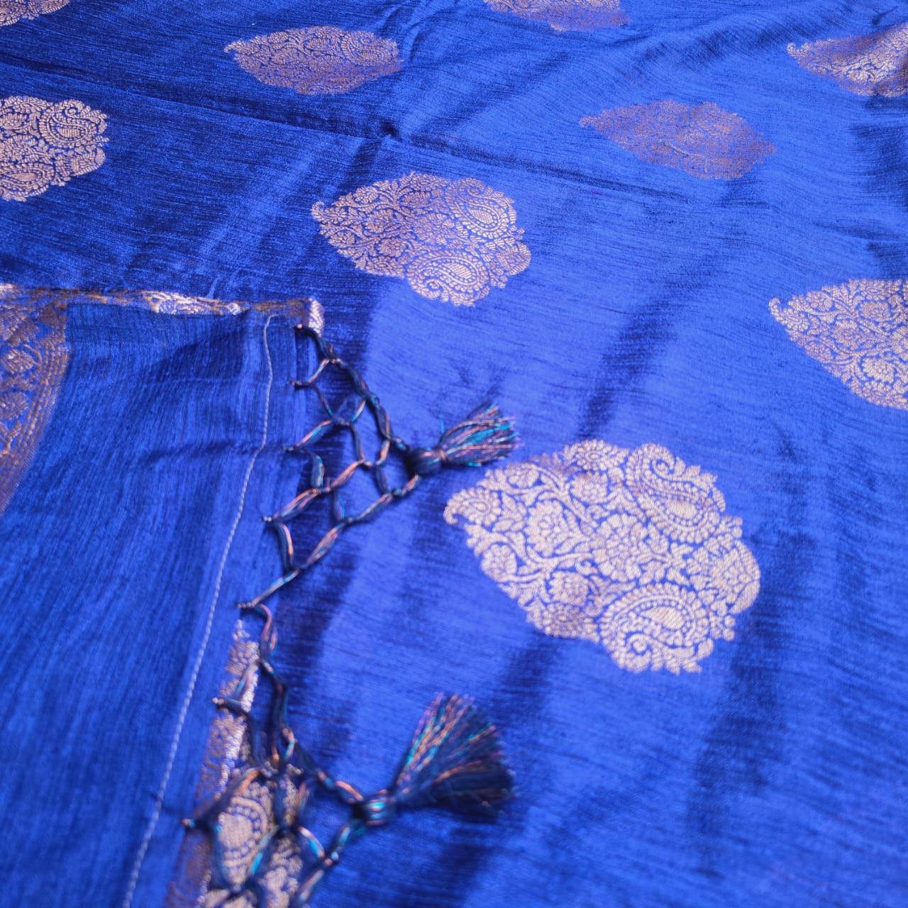 Blue Raw silk hand woven saree.