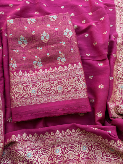 Pink moonga silk kadhwa suit set