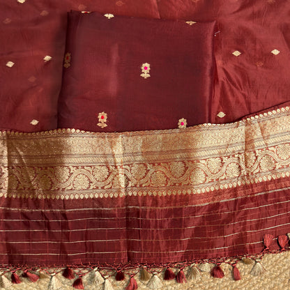 Wine kora silk kadhwa suit set