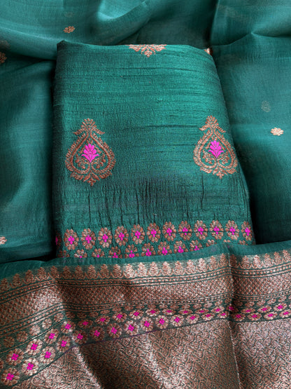 Green raw silk kadhwa suit set
