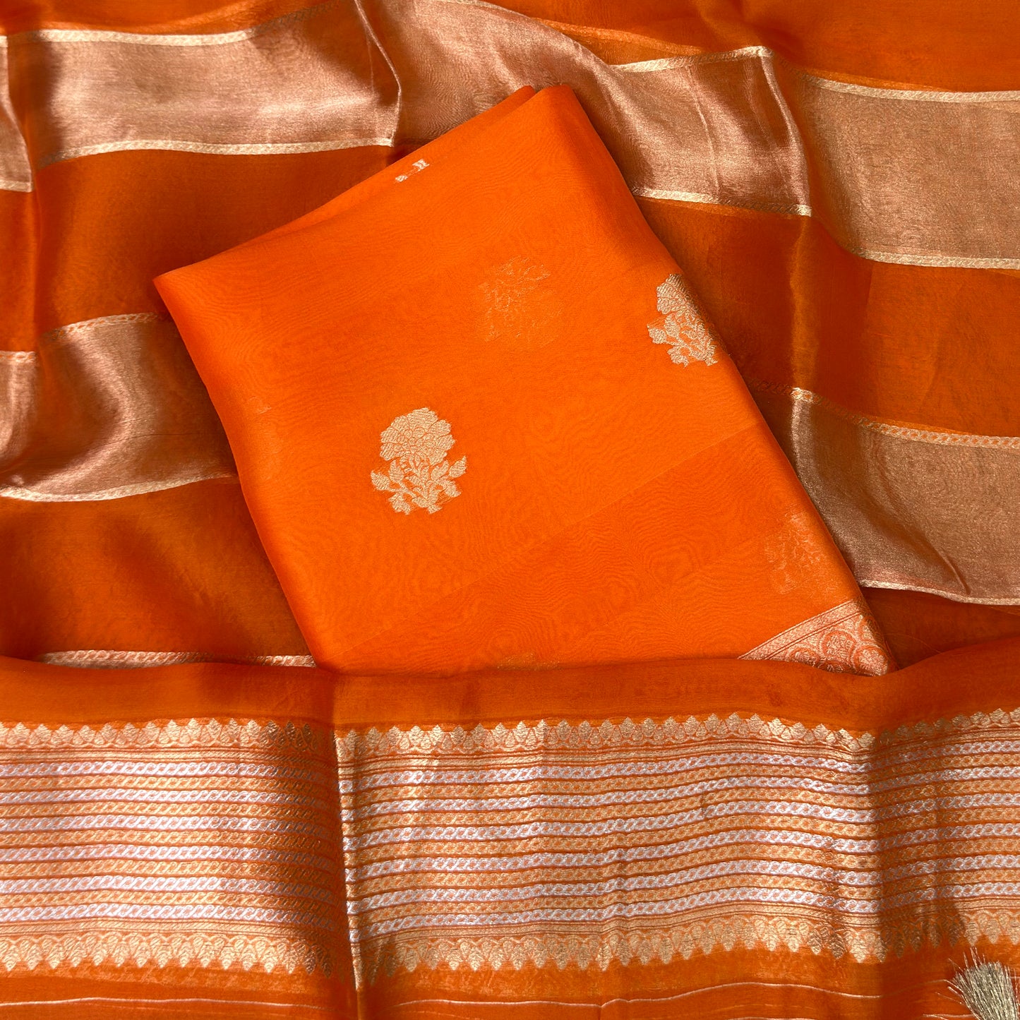Orange kora silk with kora tissue dupatta