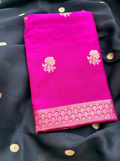 Pink chiniya silk kurta and shades kora silk dupatta