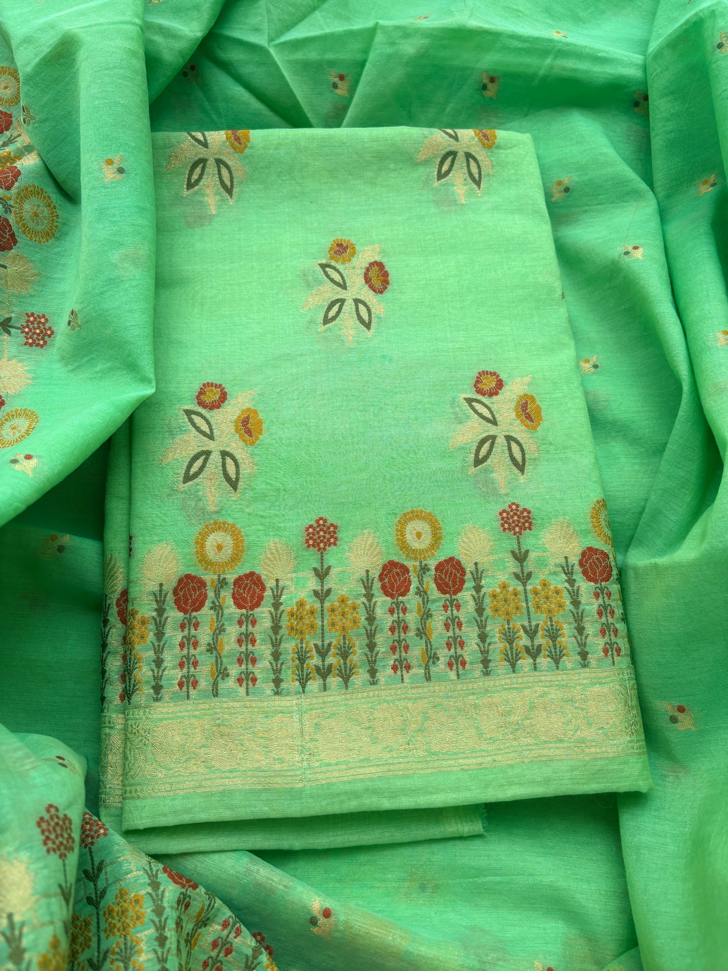 Green Resham Weaving Chanderi suit set