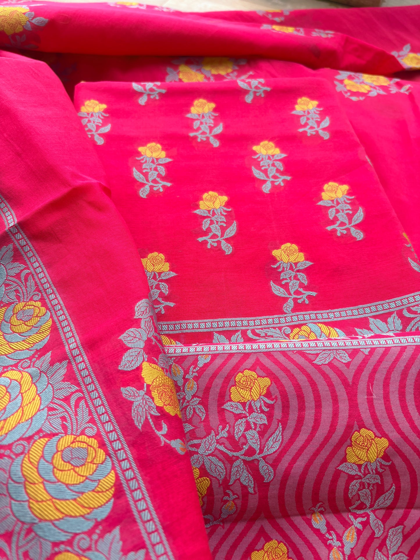 Pink Resham weaving flower Chanderi suit set( cc-12)