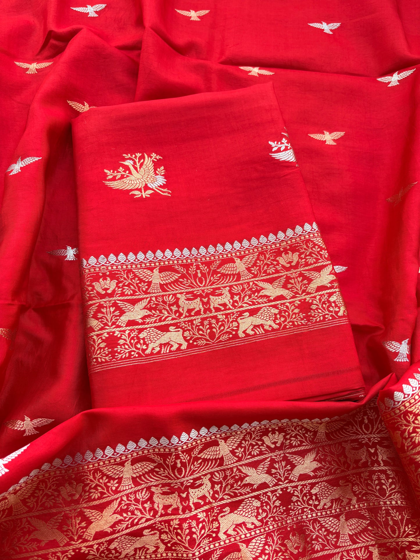 Red raw mango silk suit set