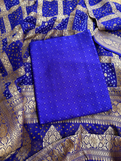 Blue katan silk kurta and bandhani dupatta
