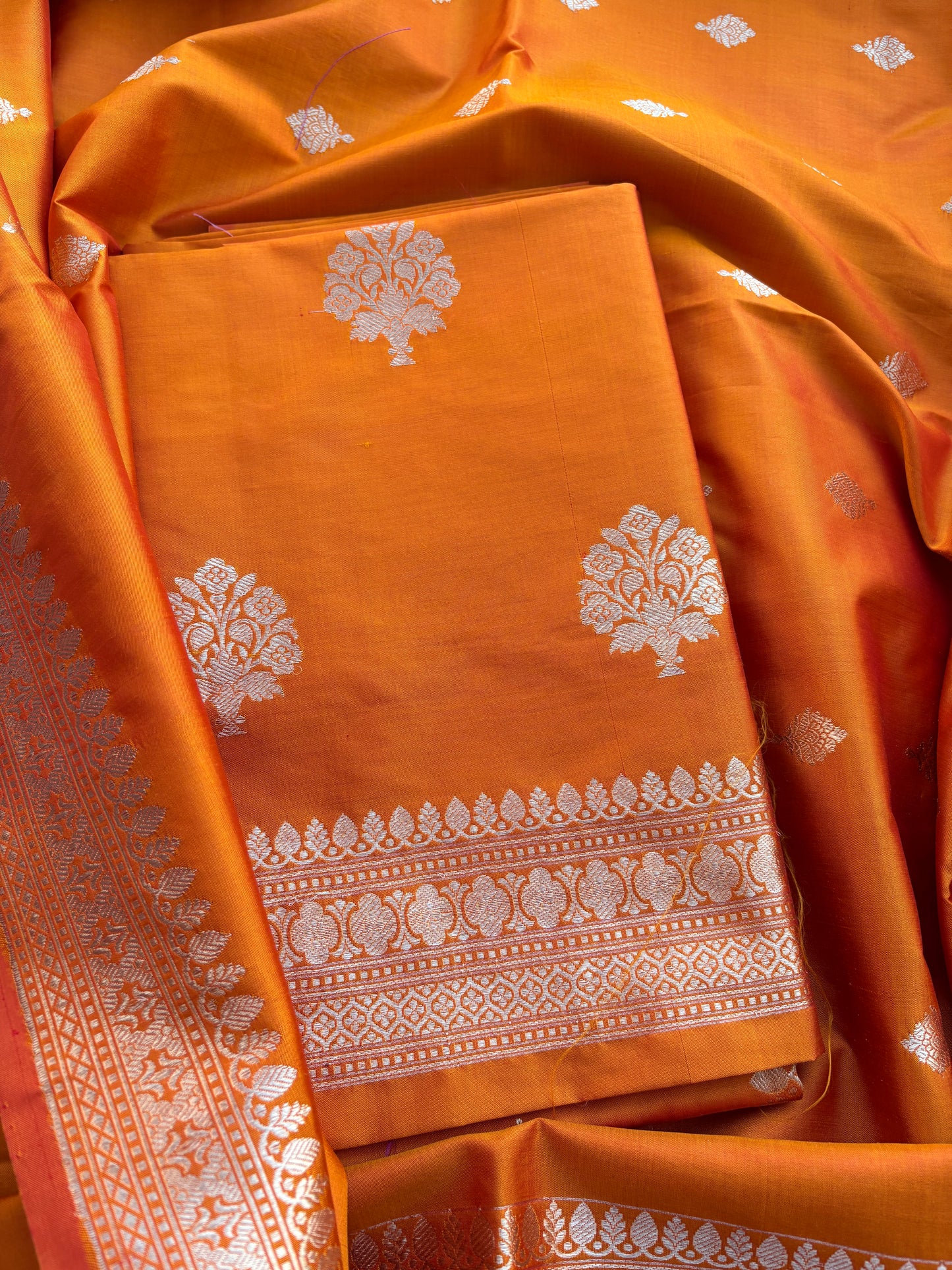 Orange katan by katan silk kadhwa suit set