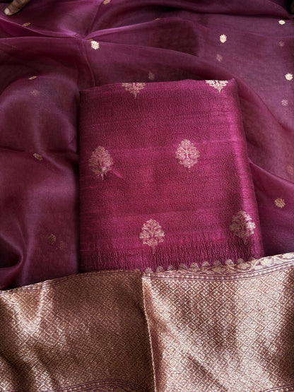 Wine Raw  silk suit set