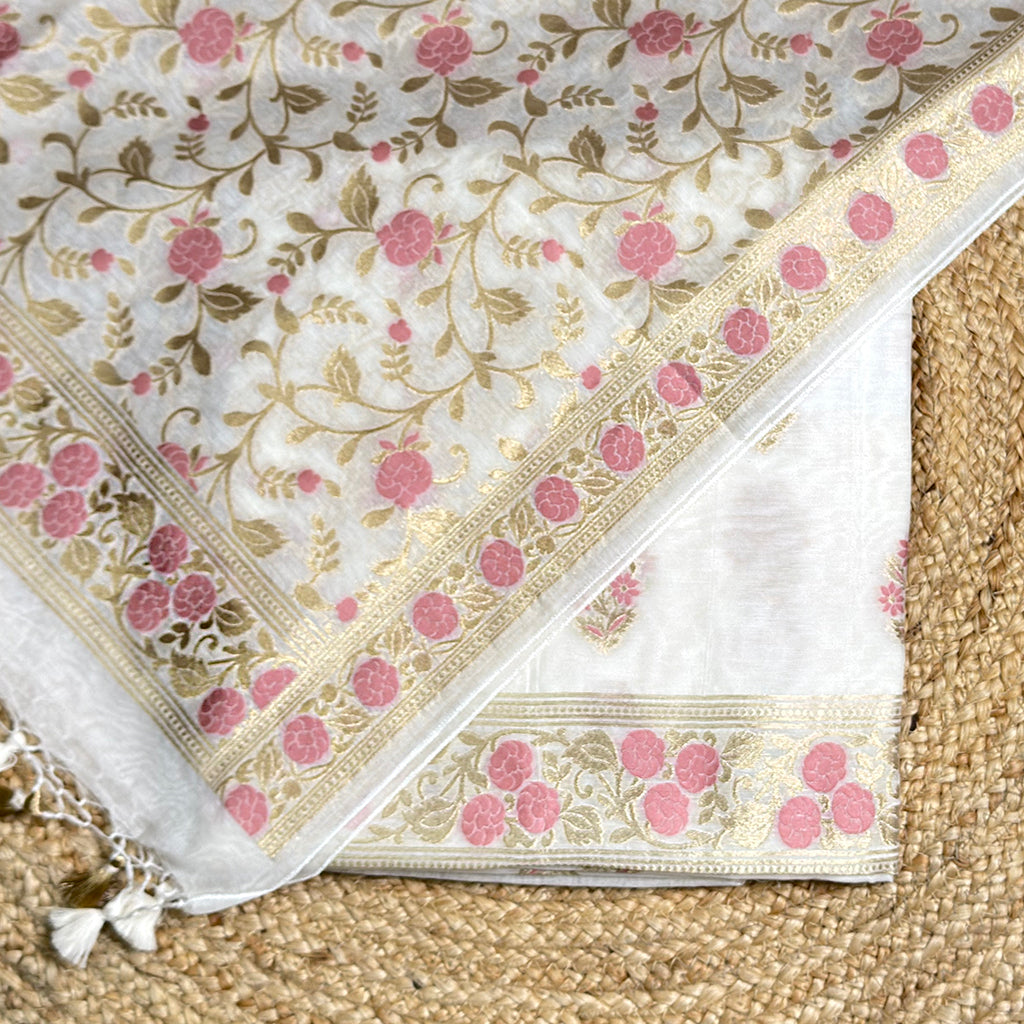 Off white Chanderi full jaal suit set