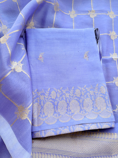 Lavender Chiniya silk kora silk suit set