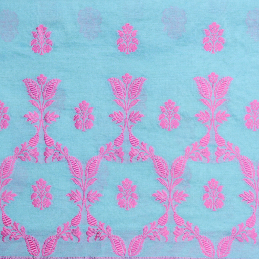 Blue base pink Resham weaving suit set