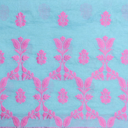 Blue base pink Resham weaving suit set