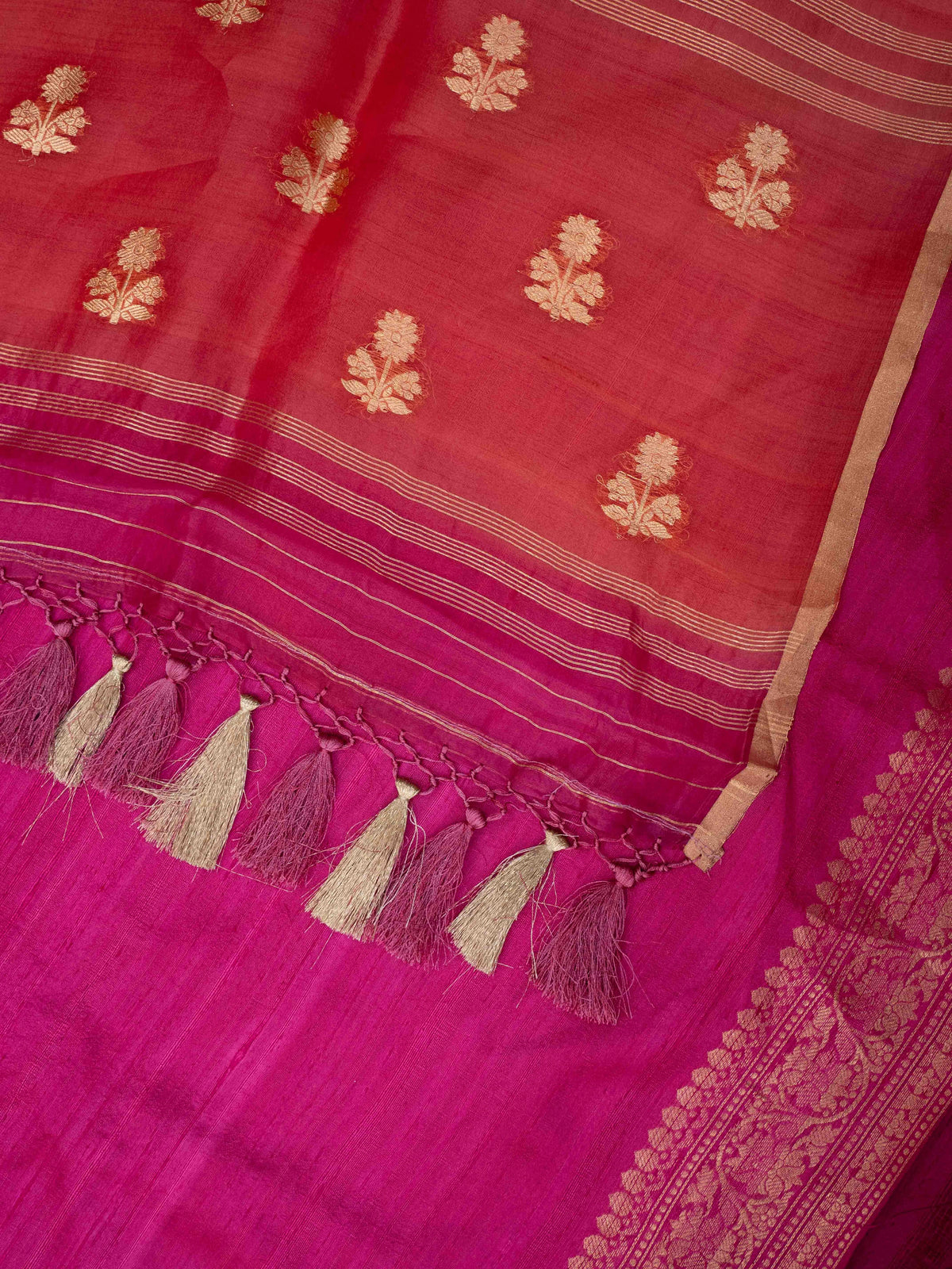 Pink raw silk suit set with kora shaded dupatta
