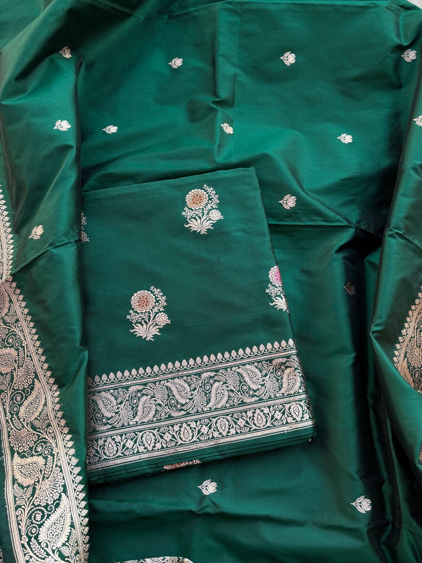 Green katan by katan silk kadhwa suit set