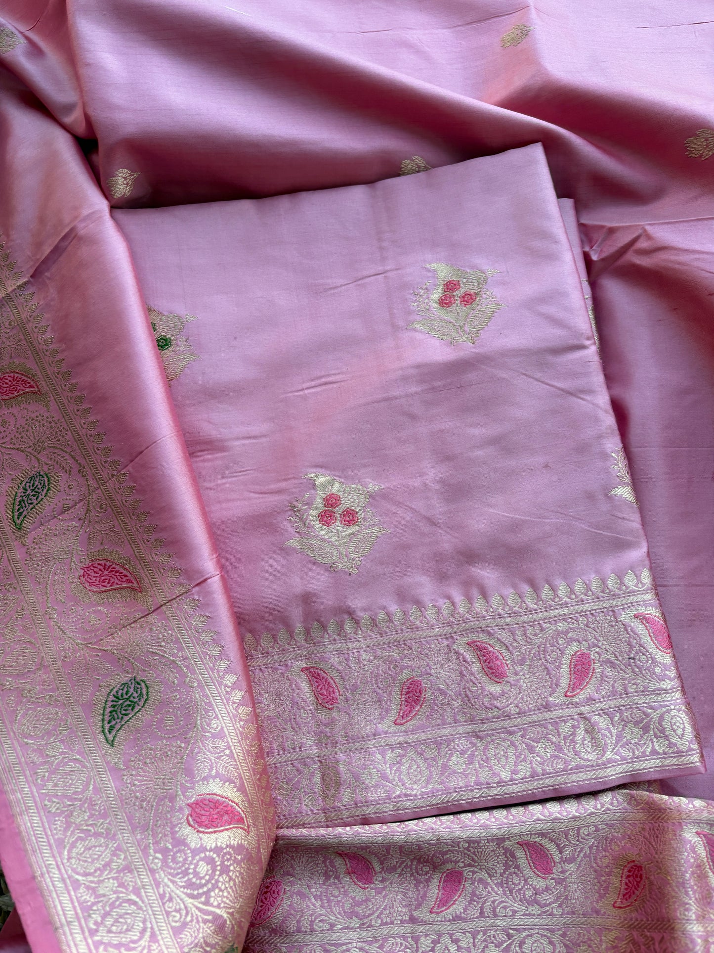 Pink katan by katan silk kadhwa suit set