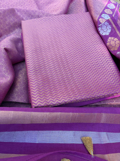 Magenta brocade Chanderi cotton 3 piece suit set