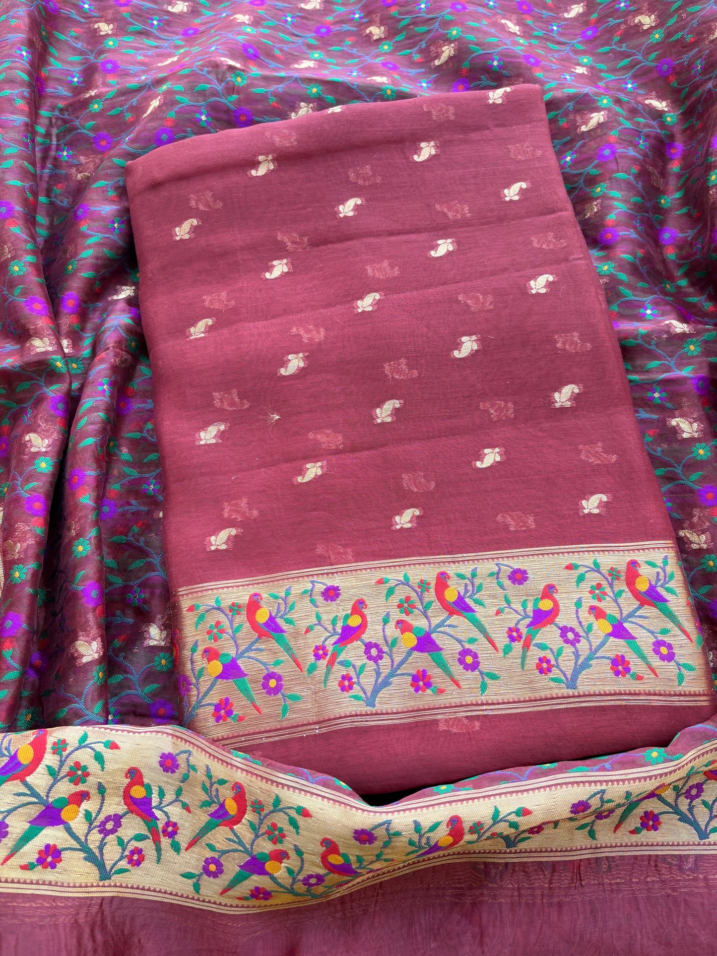 Rust kora silk paithani suit set