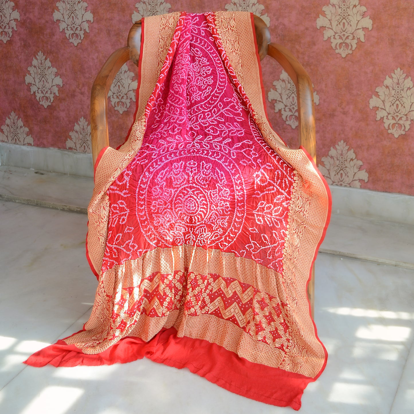 Pink Khaddi georgette rai bandhej dupatta