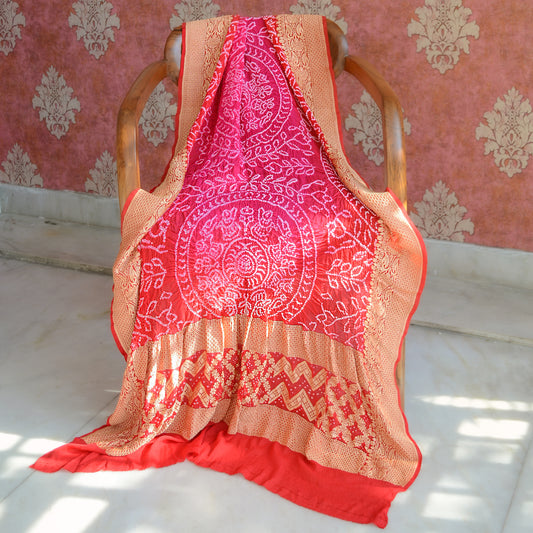 Pink Khaddi georgette rai bandhej dupatta