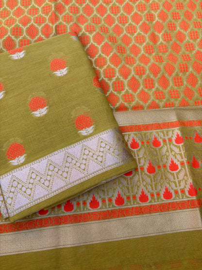 Lime green orange Meenakari 3 piece suit set