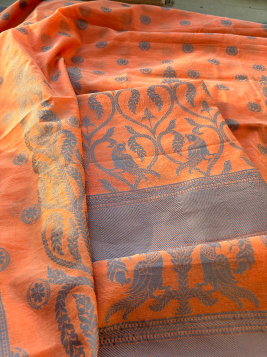Orange Grey  Resham weaving suit set