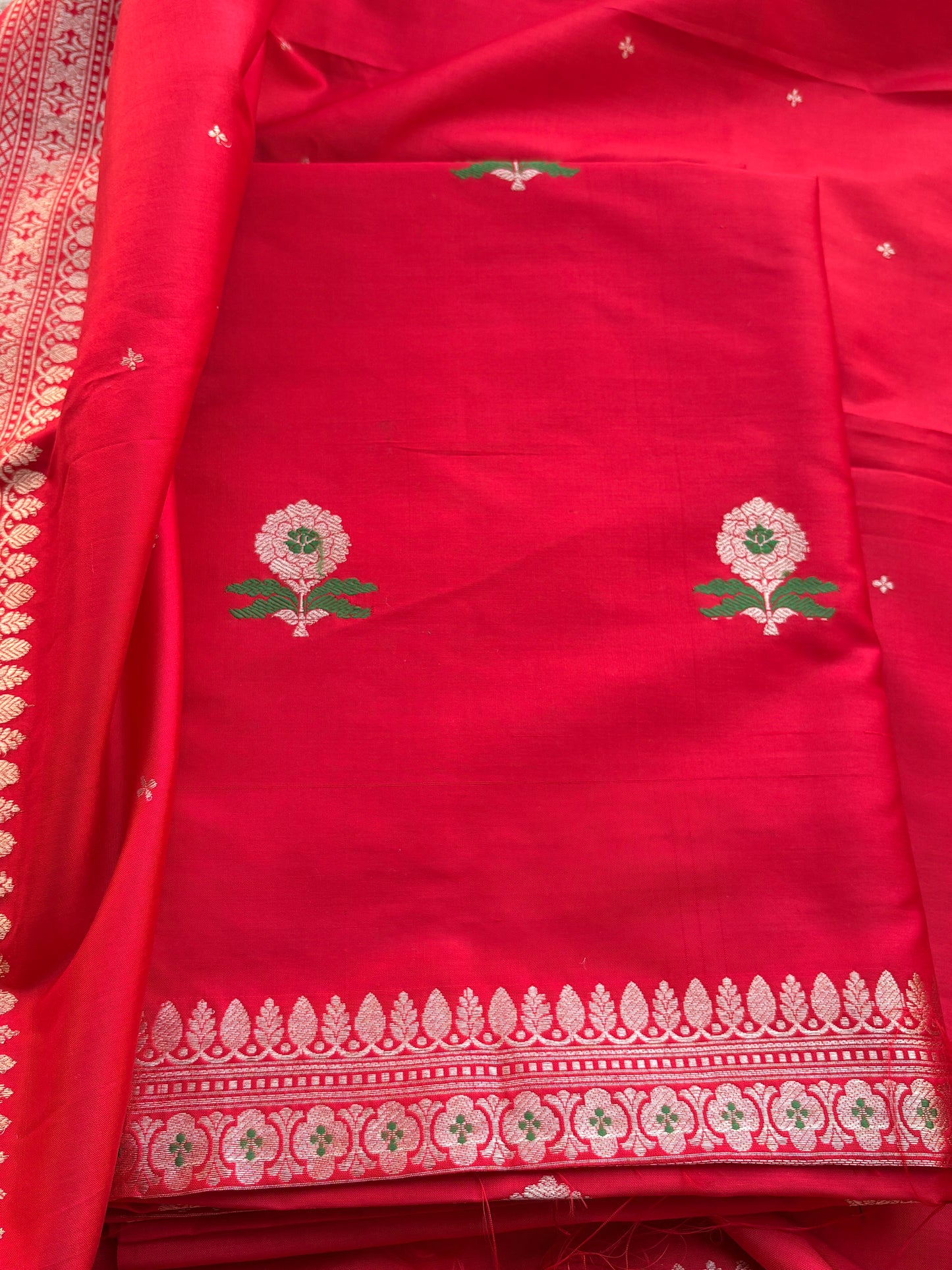 Red katan by katan silk kadhwa suit set
