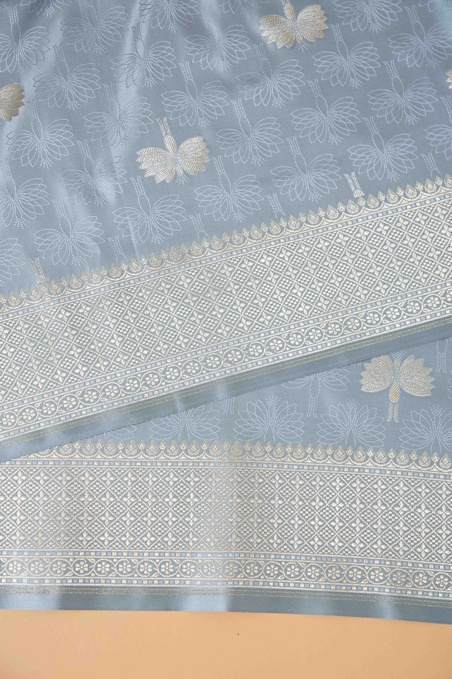 Ice Blue Tenchui Weave Mashru Silk Saree