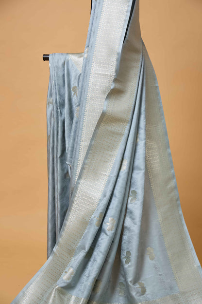 Ice Blue Tenchui Weave Mashru Silk Saree
