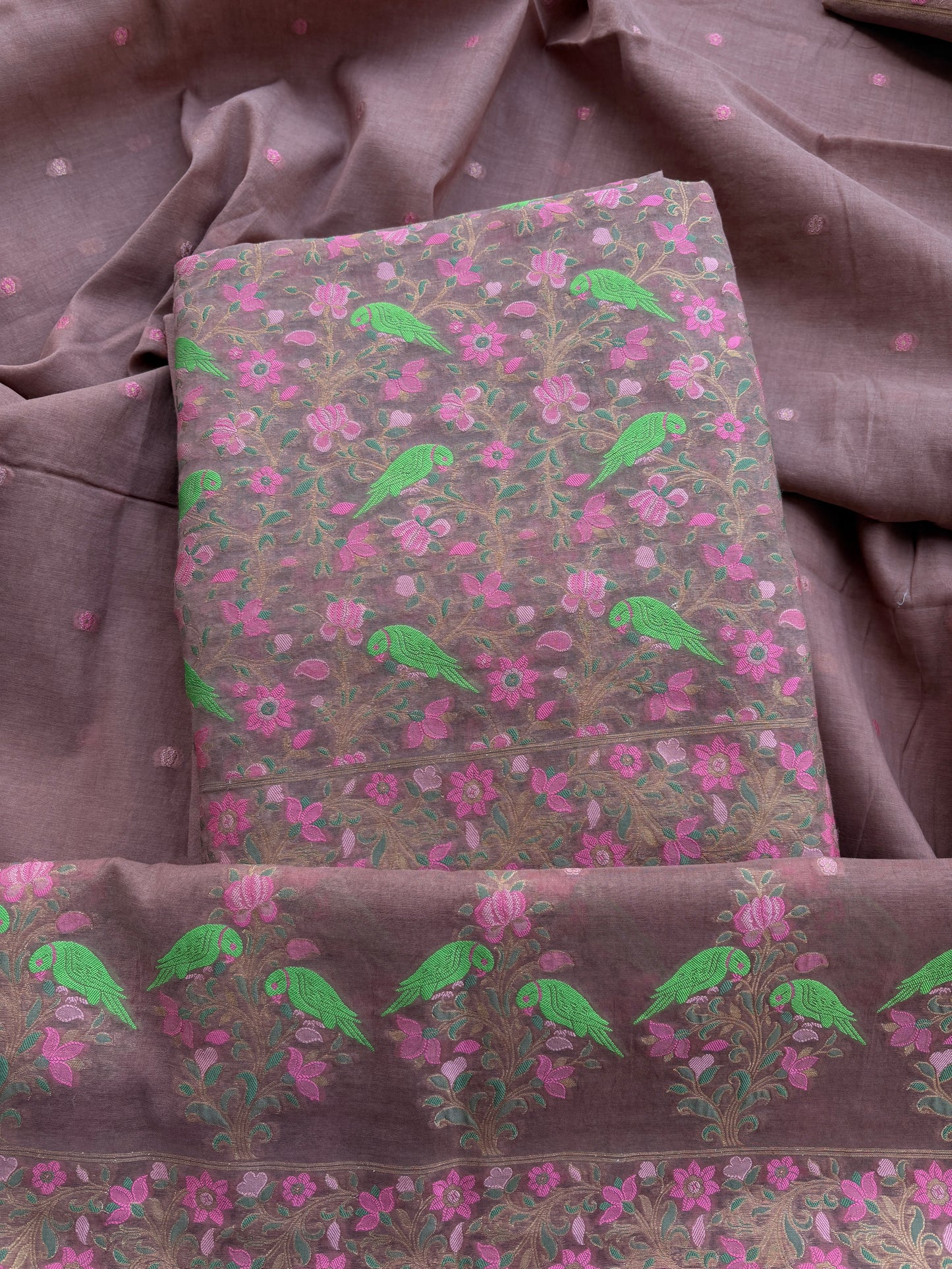 Brown Chanderi meenadari weaving suit set