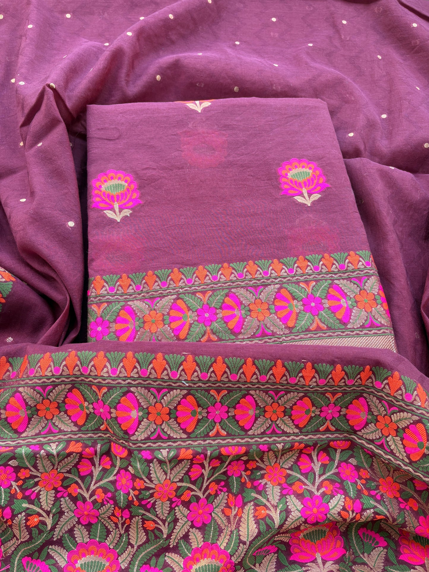 Wine Chanderi handwoven suit set