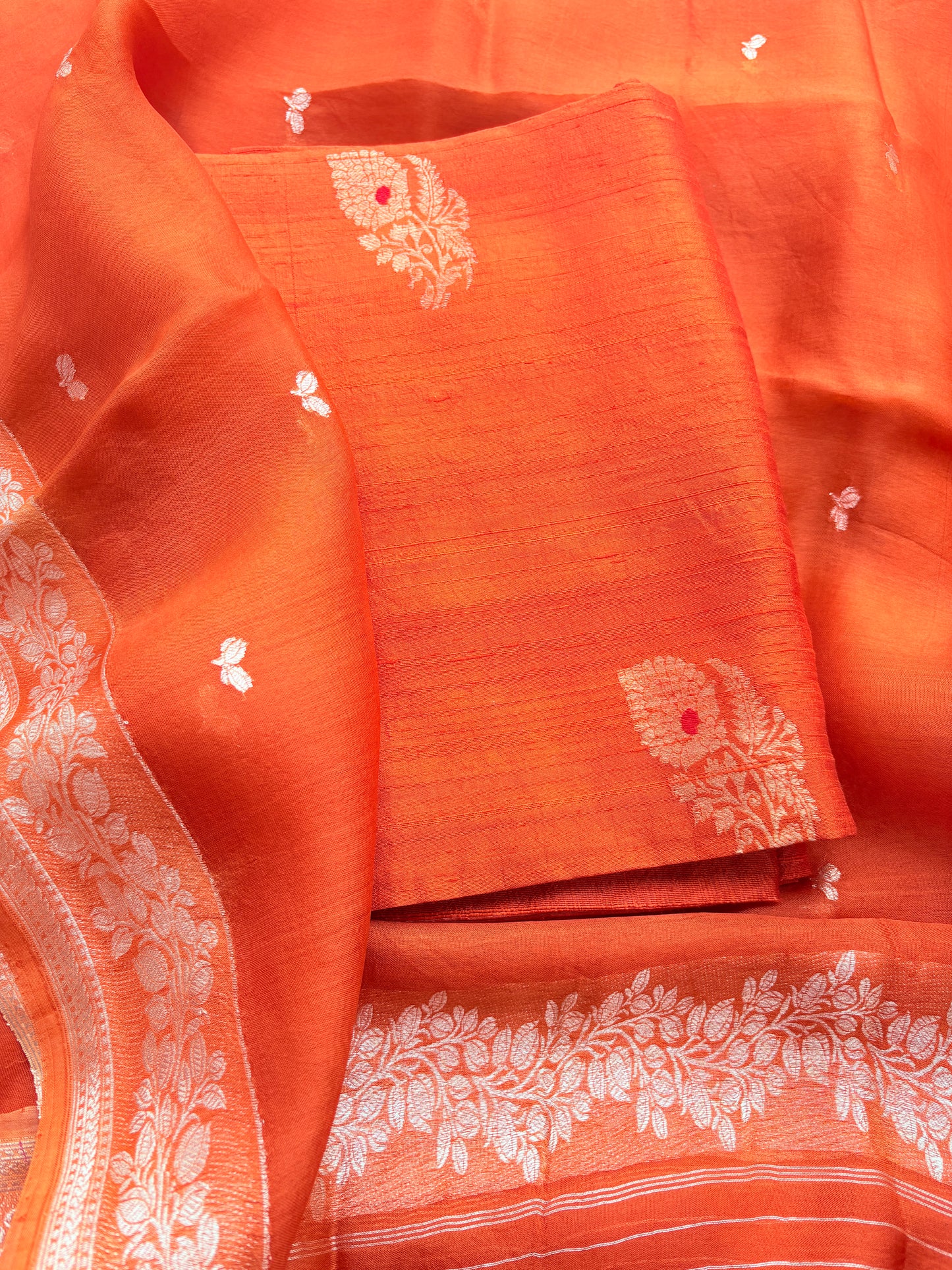 Orange raw silk kadhwa suit set