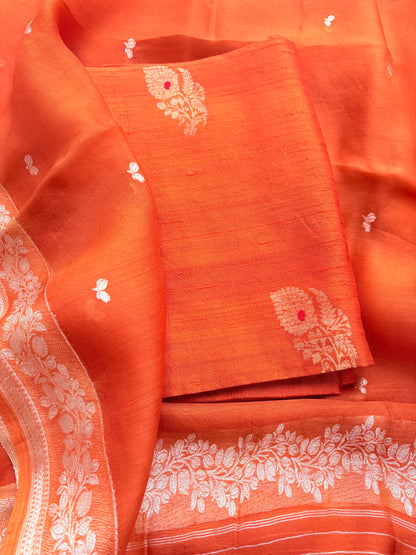 Orange raw silk kadhwa suit set
