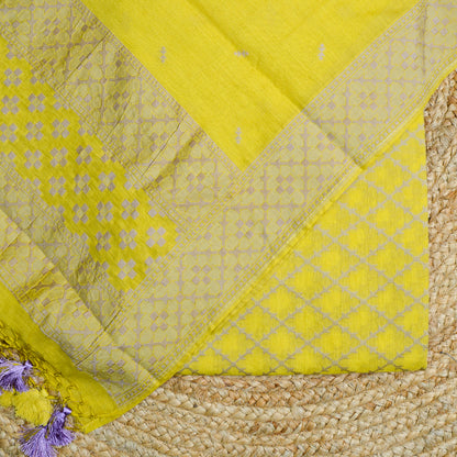 Lime yellow resham weaving suit set