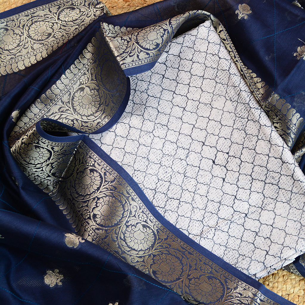 Blue Chanderi silk suit set
