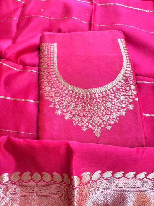 Pink Chiniya silk 3 piece suit set