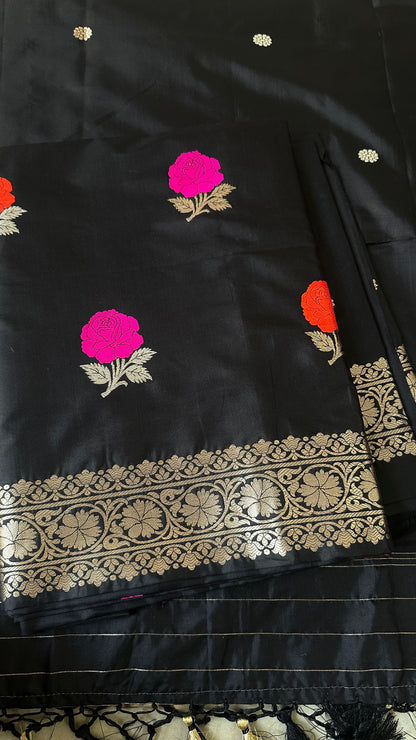 Black katan silk 3 piece suit with meenadar bootis