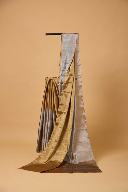 Golden silver pure handloom tissue saree