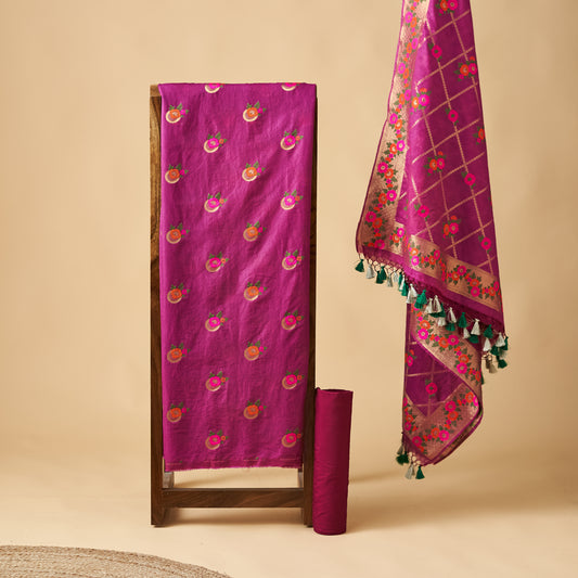 Magneta Full jaal weaving Chanderi cotton suit set