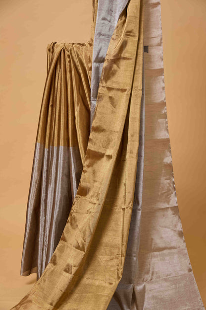 Golden silver pure handloom tissue saree