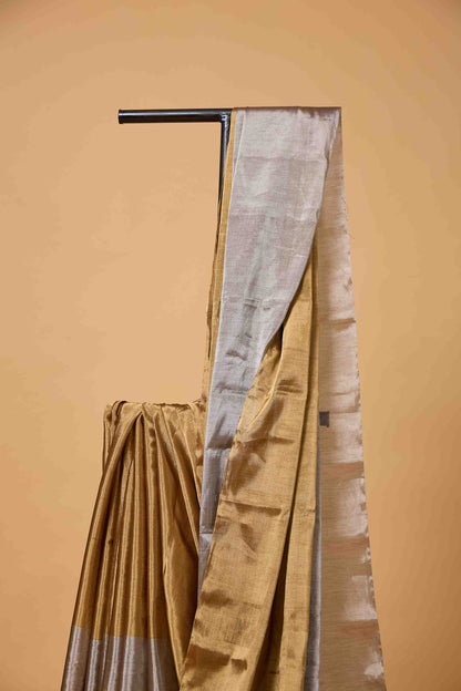 Golden silver pure handloom tissue saree