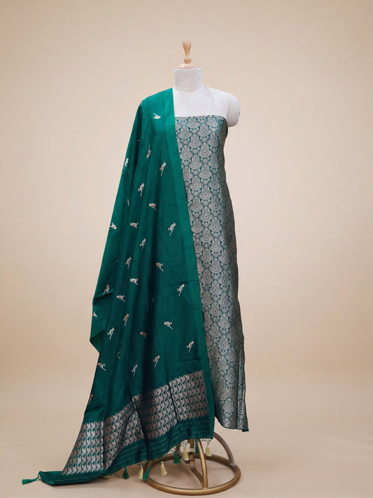Green brocade silk kadhwa suit set